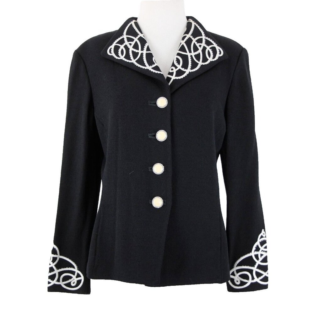 St John Evening Sz 8 Black White Paillette Rhinestones Santana Knit Jacket - Picture 2 of 16